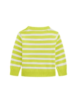 Girocollo neonato a righe con ricamo teddy lime