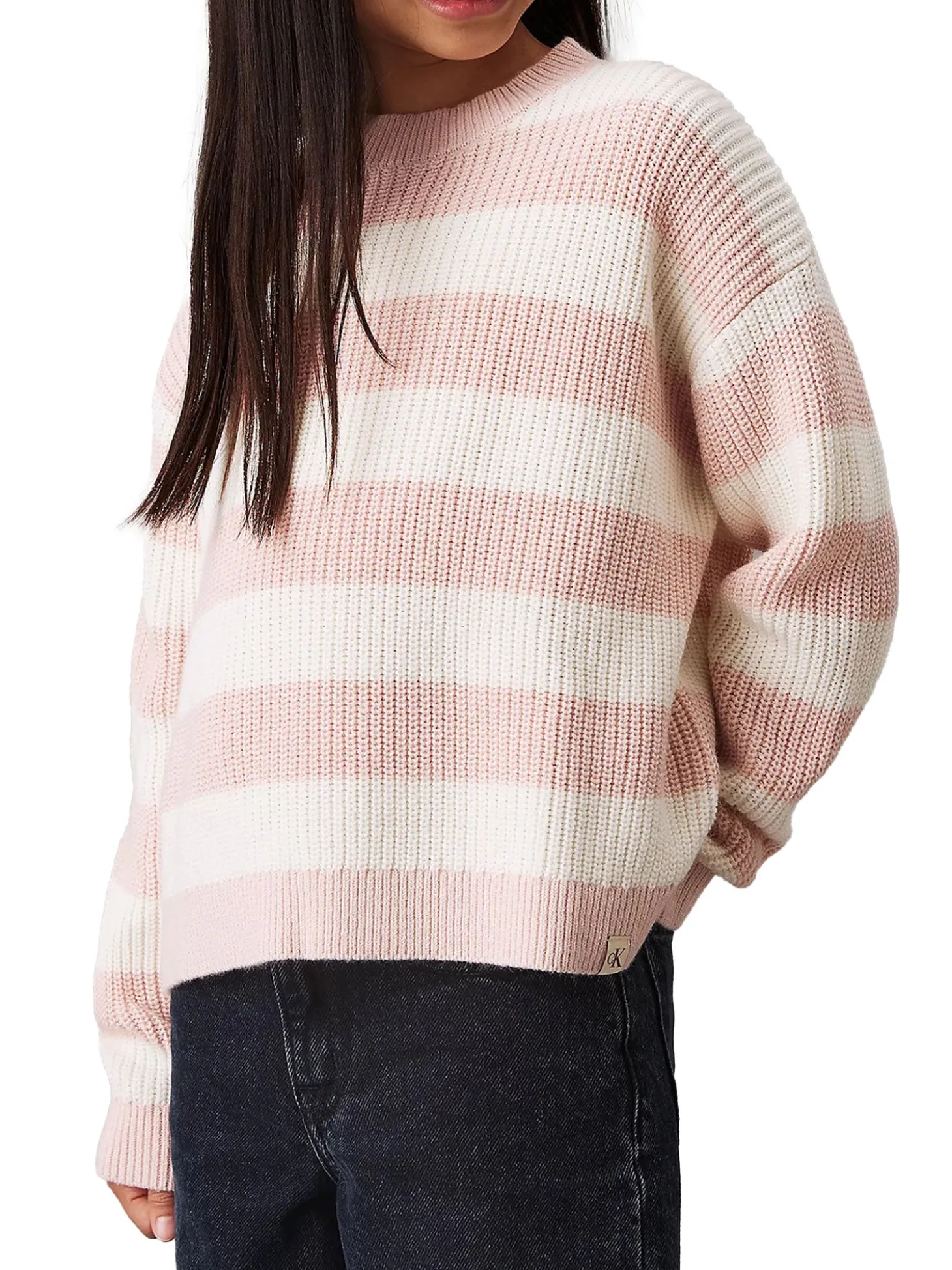 Girocollo teen a righe taglio relaxed bianco/rosa