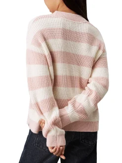 Girocollo teen a righe taglio relaxed bianco/rosa