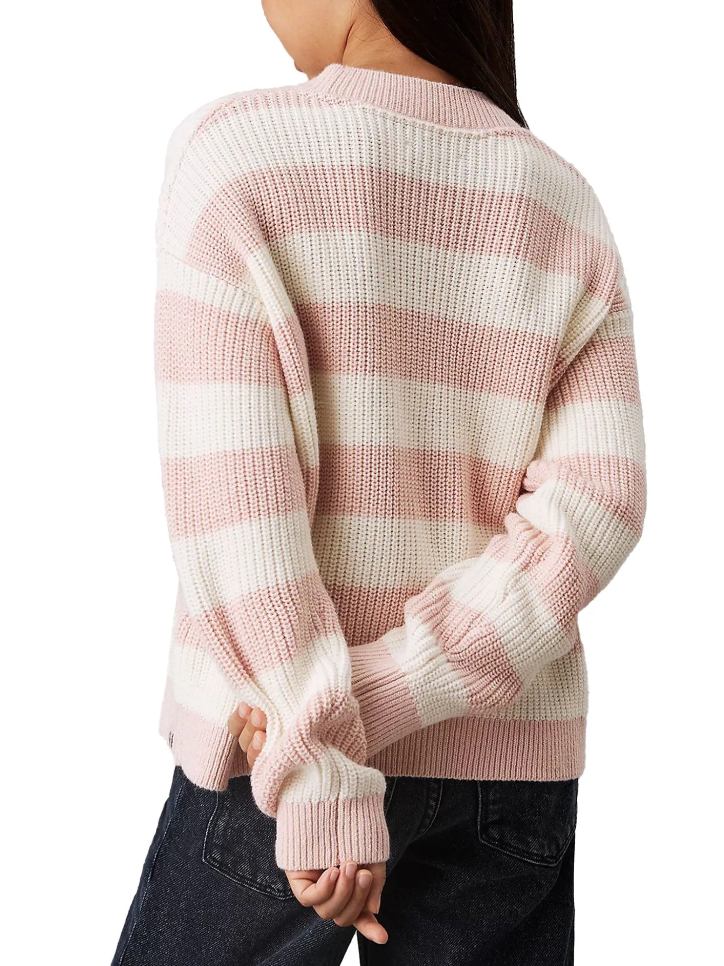 Girocollo teen a righe taglio relaxed bianco/rosa