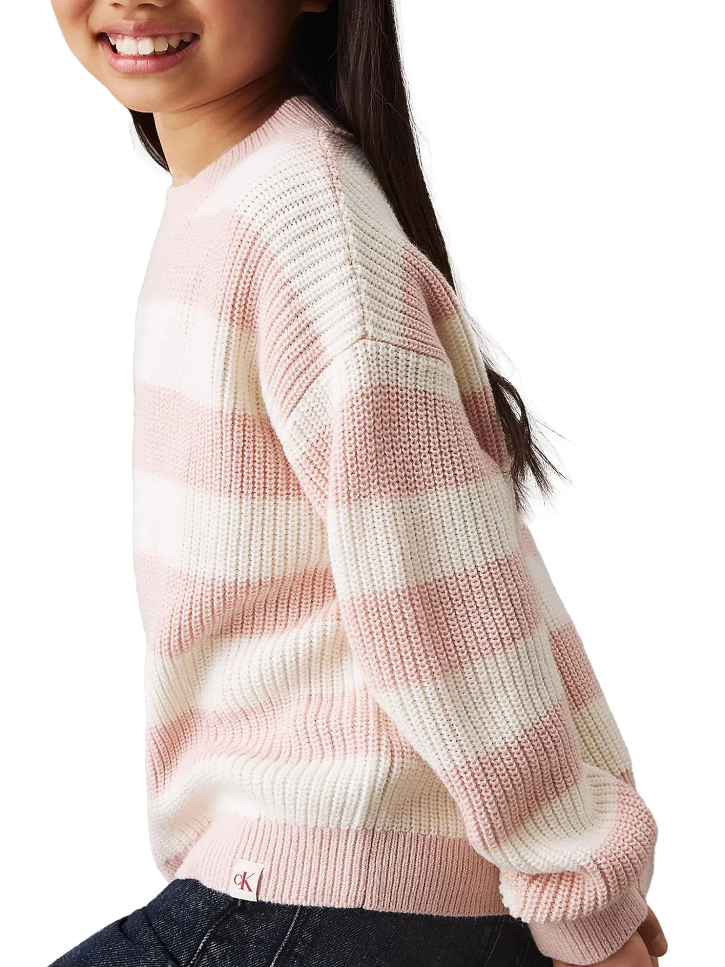 Girocollo teen a righe taglio relaxed bianco/rosa