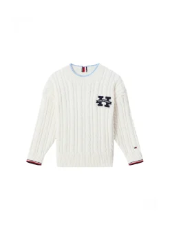 Girocollo teen lavorazione maglia a trecce bianco