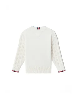 Girocollo teen lavorazione maglia a trecce bianco