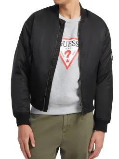 Giubbino bomber con zip in nylon nero