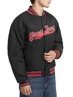 Giubbino bomber varsity con patch script nero