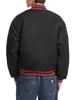 Giubbino bomber varsity con patch script nero