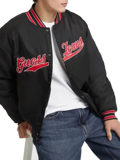 Giubbino bomber varsity con patch script nero