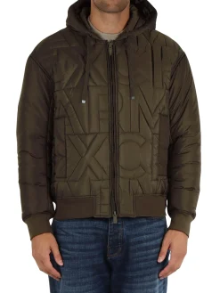 Giubbino con zip e cappuccio AX all over verde scuro