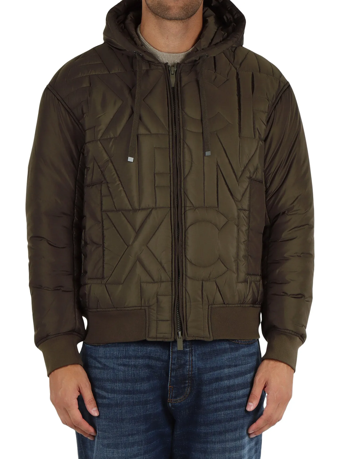 Giubbino con zip e cappuccio AX all over verde scuro