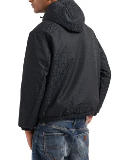 Giubbino con zip e cappuccio logo lettering nero