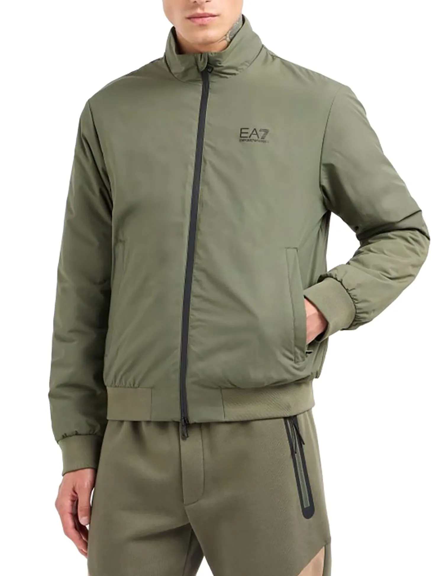 Giubbino con zip e logo sul petto verde