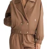 Giubbino doppio petto con elastico in vita beige