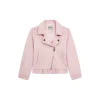 Giubbino in ecopelle con volant rosa