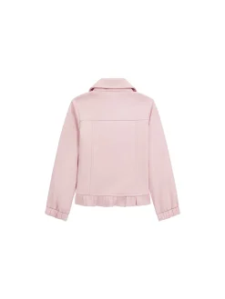Giubbino in ecopelle con volant rosa