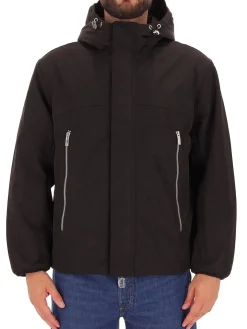 Giubbino zip con cappuccio in nylon nero