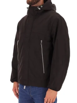 Giubbino zip con cappuccio in nylon nero