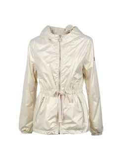 Giubbino zip con cappuccio e coulisse in vita avorio