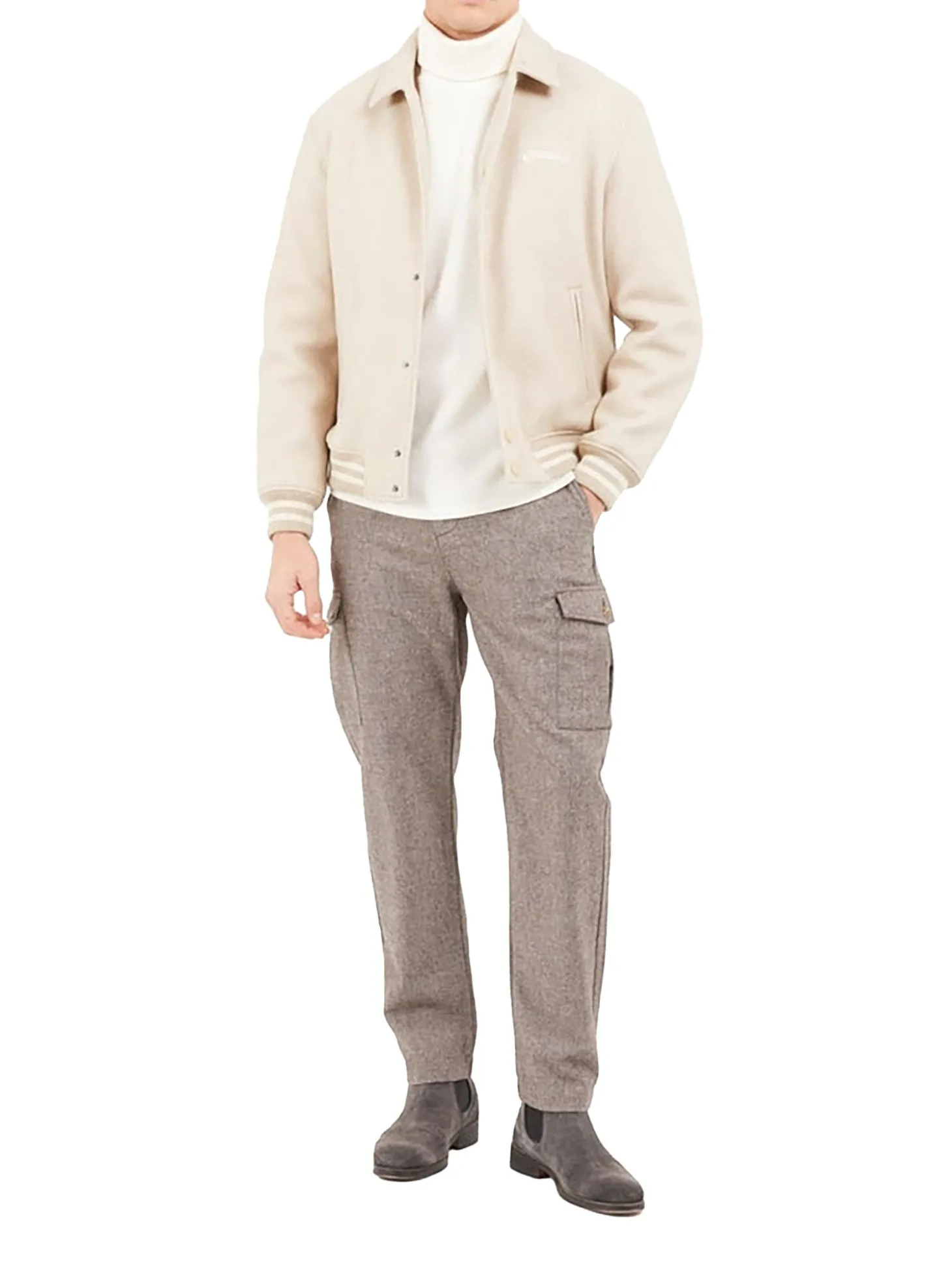 Giubbotto Bomber con bottoni Melton beige