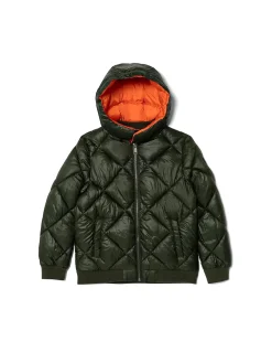 Giubbotto bomber con cappuccio in nylon trapuntato verde