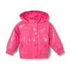 Giubbotto bomber con cappuccio in tessuto vinile fucsia