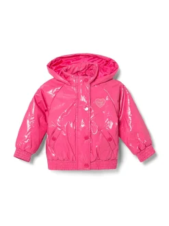 Giubbotto bomber con cappuccio in tessuto vinile fucsia