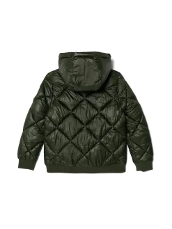 Giubbotto bomber con cappuccio in nylon trapuntato verde