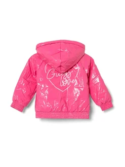 Giubbotto bomber con cappuccio in tessuto vinile fucsia