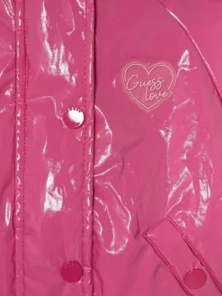 Giubbotto bomber con cappuccio in tessuto vinile fucsia