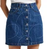 Gonna corta denim con bottoni e logo inciso
