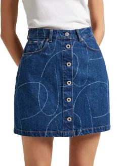 Gonna corta denim con bottoni e logo inciso