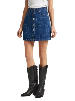 Gonna corta denim con bottoni e logo inciso