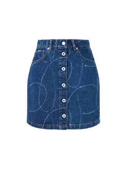 Gonna corta denim con bottoni e logo inciso