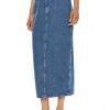 Gonna lunga con logo posteriore in denim chiaro