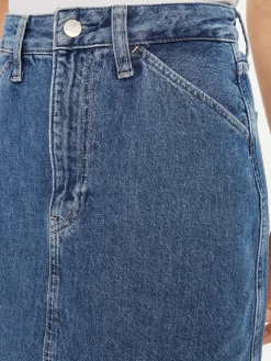 Gonna lunga con logo posteriore in denim chiaro