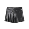 Gonna pantalone ecopelle a pieghe nero