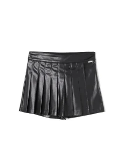 Gonna pantalone ecopelle a pieghe nero