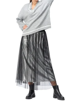 Gonna plisset jersey nero/argento