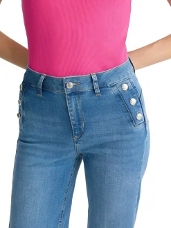 Jeans a vita alta con bottoni sulle tasche denim chiaro
