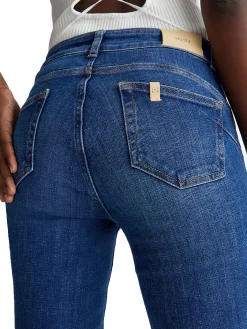 Jeans Bottom up a vita alta con catene - denim scuro