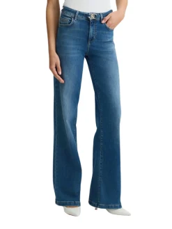 Jeans bottom up con piega stirata denim medio