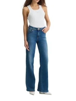 Jeans bottom up con piega stirata denim medio