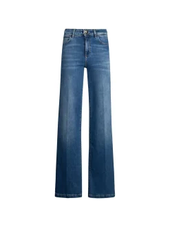 Jeans bottom up con piega stirata denim medio