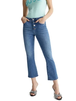 Jeans Bottom Up cropped con bottoni gioiello - Denim medio