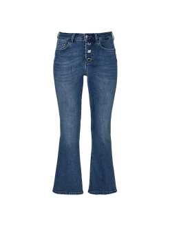 Jeans Bottom Up cropped con bottoni gioiello - Denim medio