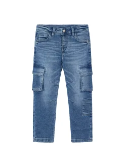 Jeans cargo effetto vintage blu medio