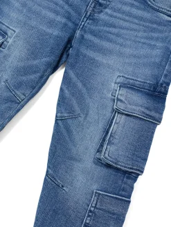 Jeans cargo effetto vintage blu medio