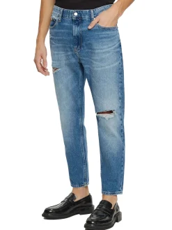Jeans cropped con strappi denim medio