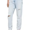 Jeans dad con strappi in denim chiaro