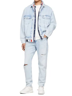 Jeans dad con strappi in denim chiaro