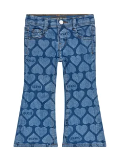 Jeans flare con cuori all over denim medio
